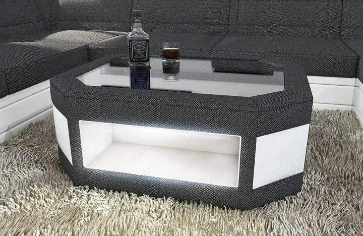 Couchtisch Prato Stoff mit LED in schwarz-grau - Hugo12 Strukturstoff