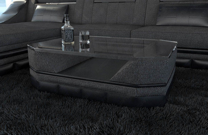 Stoff Couchtisch Turino mit Sicherheitsglasplatte in schwarzgrau - Hugo12 Strukturstoff