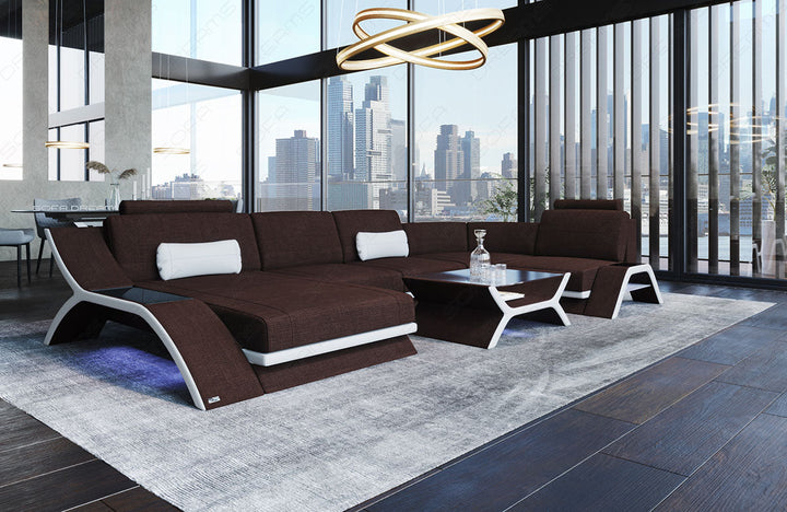 Stoff Sofa Calabria U Form in graubraun - Hugo16 Strukturstoff
