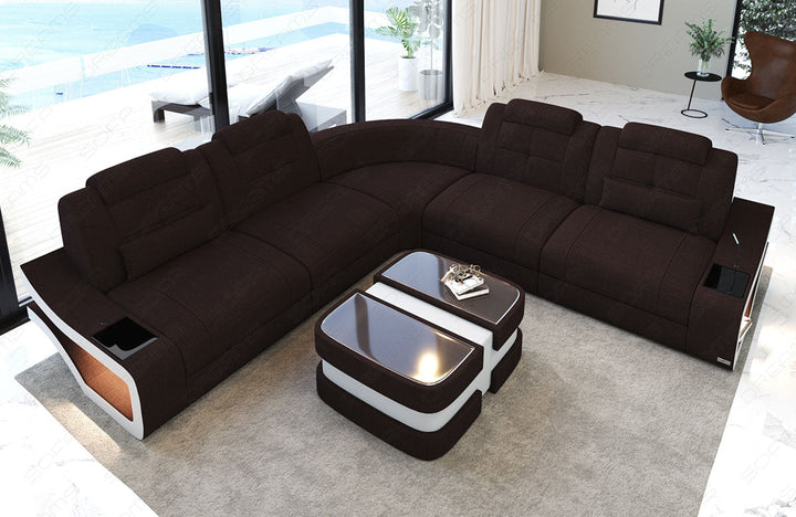 Sofa Elena Mini in der langen L Form mit Stoffbezug in graubraun - Hugo16 Strukturstoff