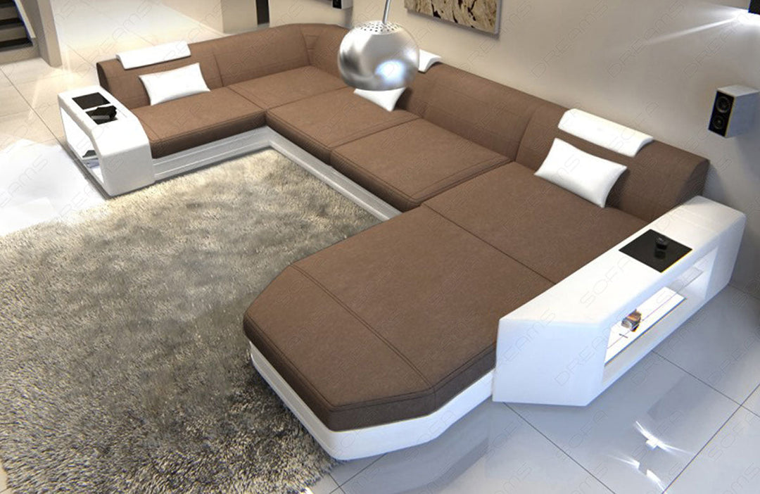 Stoff Wohnlandschaft Presto U Form mit LED-Beleuchtung in cappuccino - Mineva6