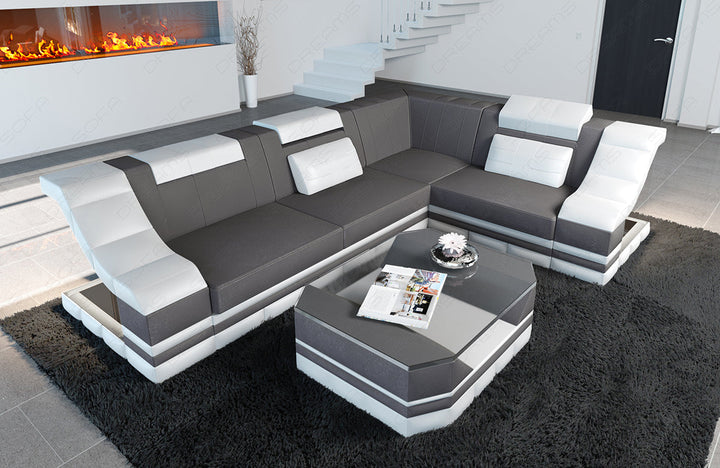 Polster Ecksofa Bianchi L Form mit Altara Stoffbezug in Taupe3A