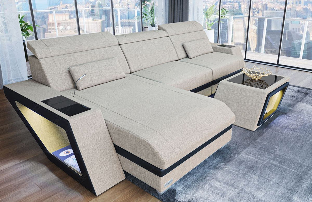 Polster Ecksofa Catania L Form in elfenbein - Hugo1 Strukturstoff