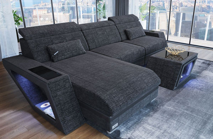 Stoff Ecksofa Catania L Form in schwarz-grau - Hugo12 Strukturstoff