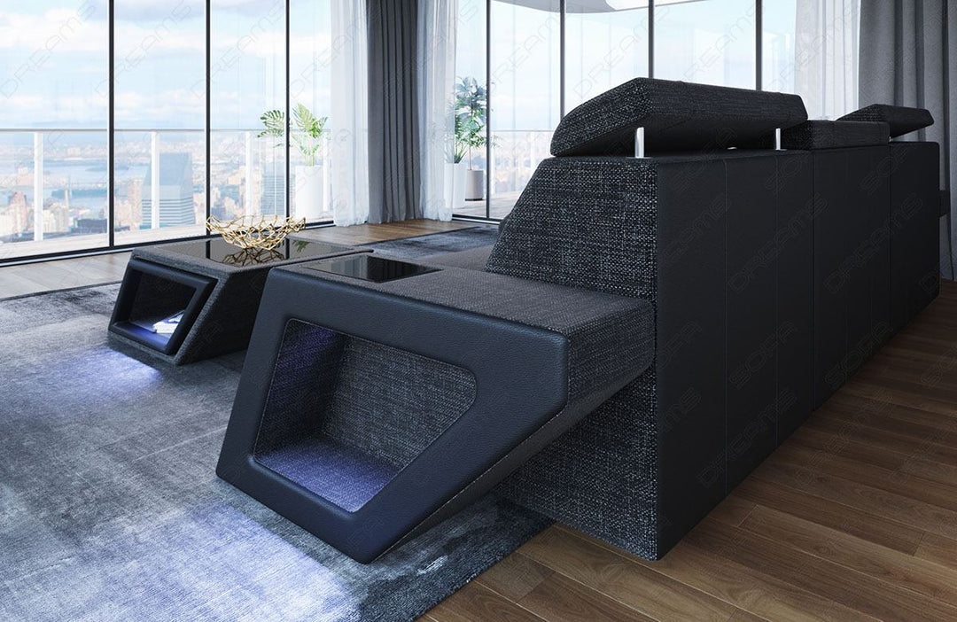 Polster Ecksofa Catania L Form in schwarz-grau - Hugo12 Strukturstoff