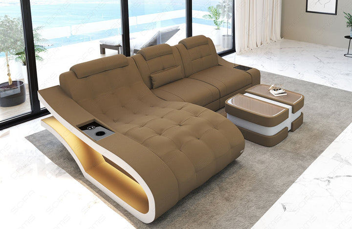 Mikrofaser Stoffcouch Elegante L Form mit LED Beleuchtung in cappuccino - Mineva6