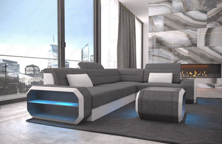 Moderne Polster Eckcouch Verona L Form in grau - Hugo5 Strukturstoff