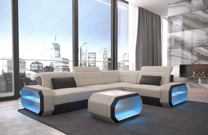L Form Sofa Verona Mini mit Stoffbezug in elfenbein - Hugo1 Strukturstoff