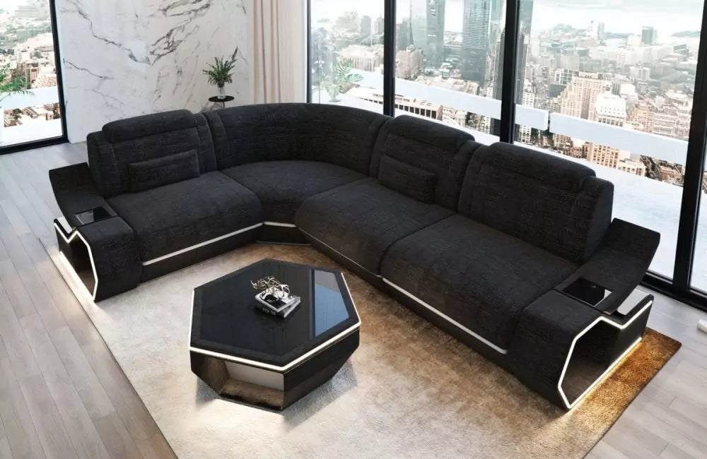 Pescara L-shaped corner sofa in fabric - style and comfort