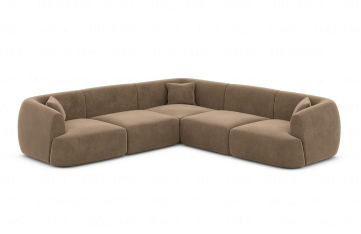 Designer Polsterstoff Ecksofa Tabarca L Form mit Samtstoff Bezug in Braun