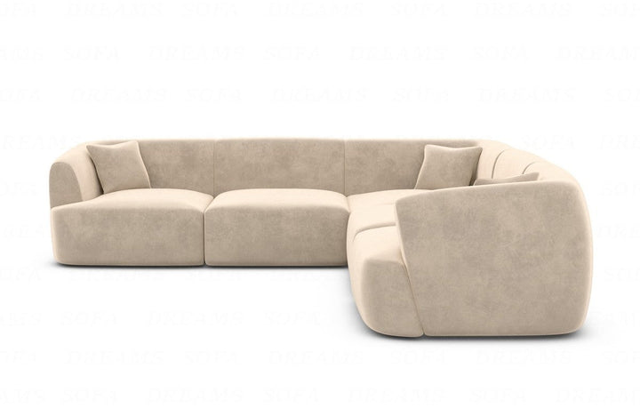 Designer Polsterstoff Ecksofa Tabarca L Form mit Samtstoff Bezug in Creme