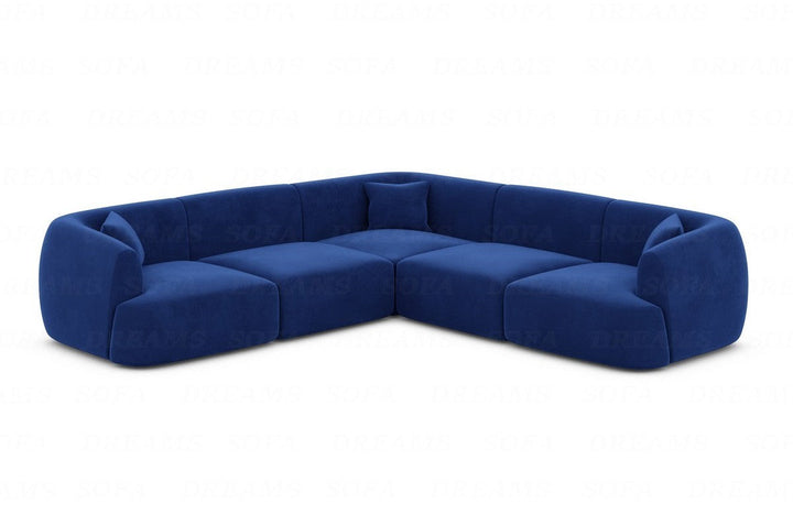 Designer Polsterstoff Ecksofa Tabarca L Form mit Samtstoff Bezug in Dunkelblau