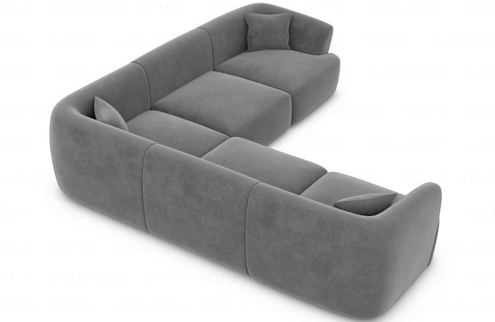 Designer Polsterstoff Ecksofa Tabarca L Form mit Samtstoff Bezug in Dunkelgrau