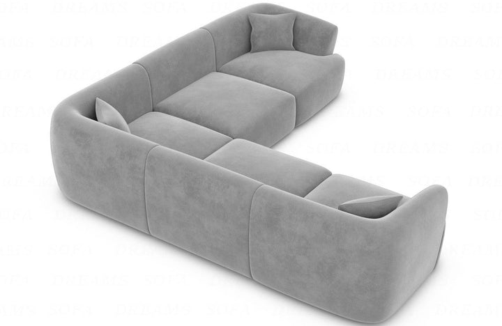 Designer Polsterstoff Ecksofa Tabarca L Form mit Samtstoff Bezug in Hellgrau