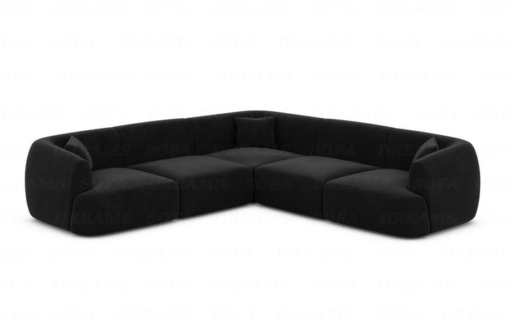 Designer Polsterstoff Ecksofa Tabarca L Form mit Samtstoff Bezug in Schwarz