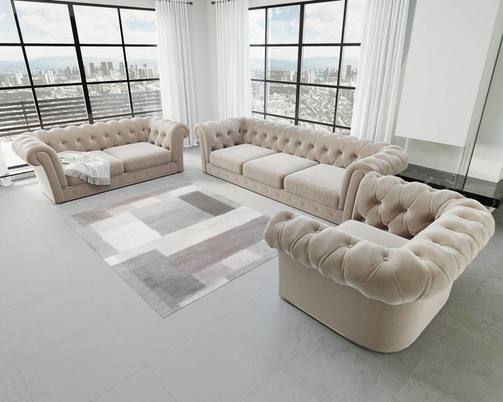 Designer Sofa Garnitur Vicenza 3-2-1 mit Samtstoff Bezug in Beige
