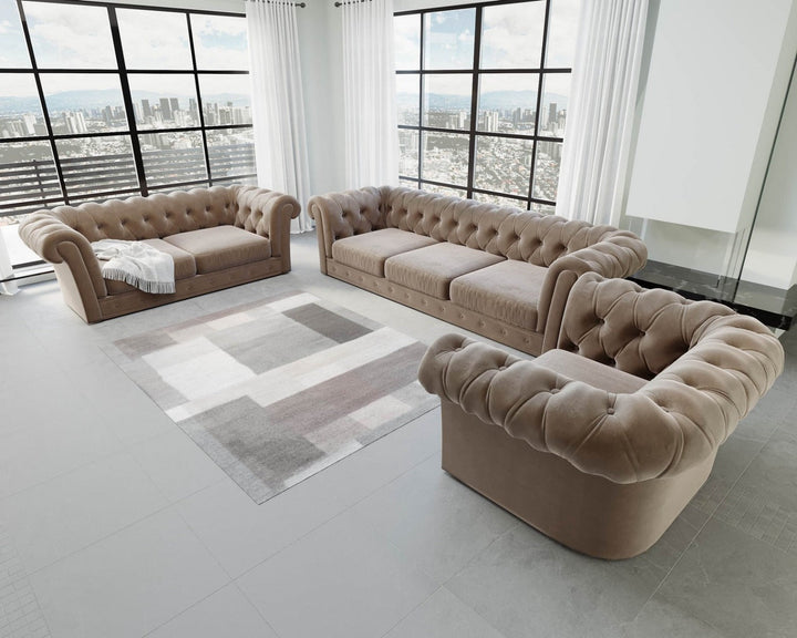 Designer Sofa Garnitur Vicenza 3-2-1 mit Samtstoff Bezug in Braun
