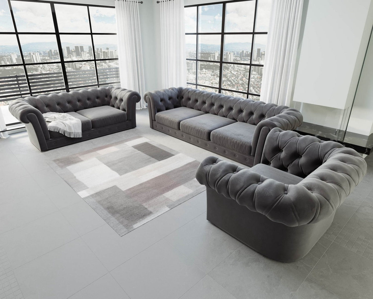 Velvet Sofa Set Vicenza 3-2-1