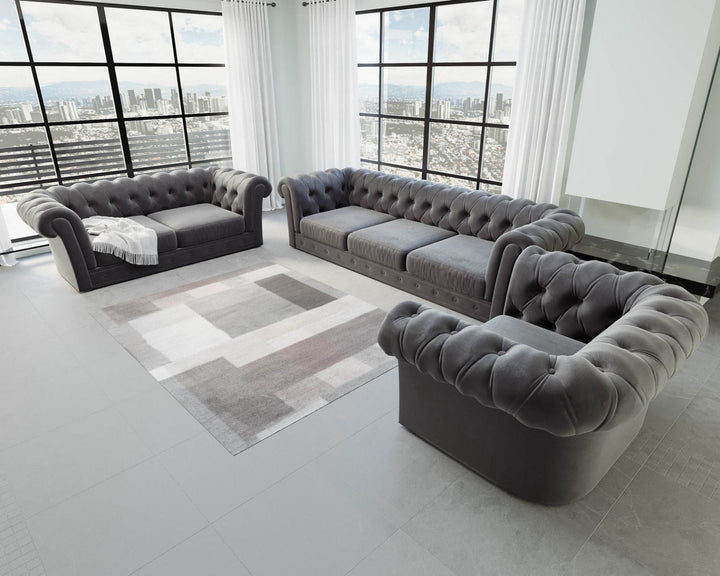Designer Sofa Garnitur Vicenza 3-2-1 mit Samtstoff Bezug in Schwarz