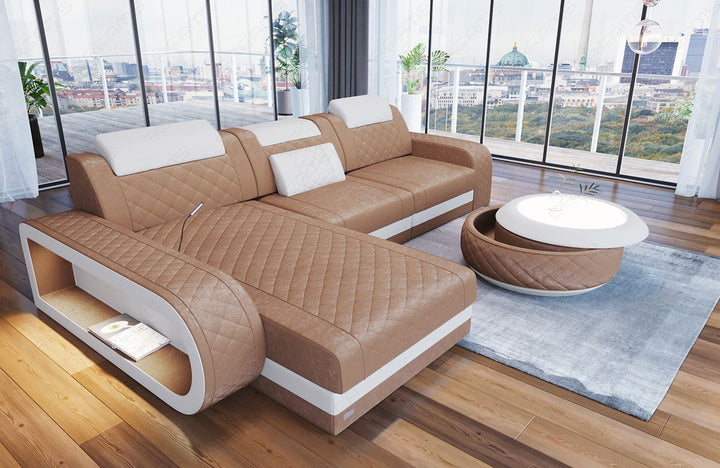 Sofa Berlin in Stoff als L Form Mini in hellbraun - SunVelvet1001