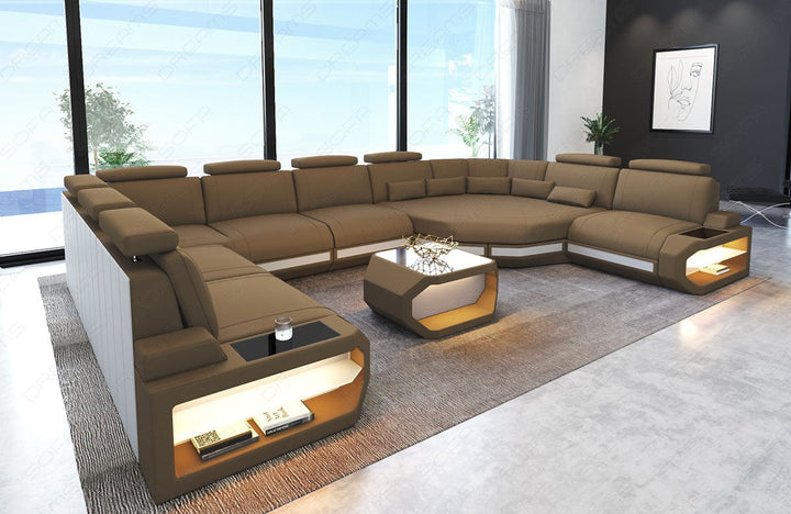 Mikrofaser Stoff Wohnlandschaft Asti U Form in cappuccino - Mineva6