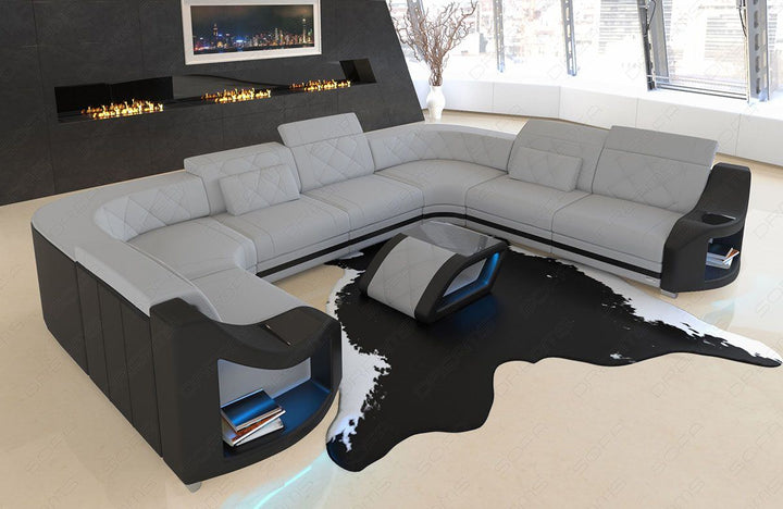 U Form Sofa Genua Mini mit LED in einem Stoffbezug in hellgrau - Mineva12