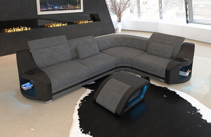 Stoff Sofa Genua L Form in grau - Hugo5 Strukturstoff