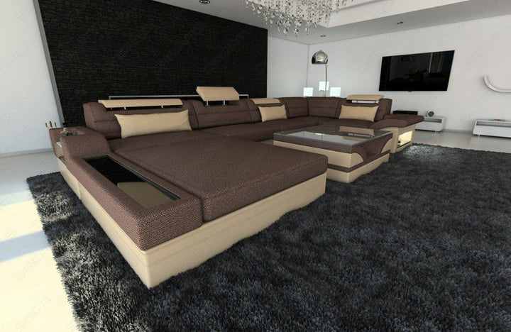 Stoffsofa Wohnlandschaft Mezzo U Form in braun - Hugo8 Strukturstoff