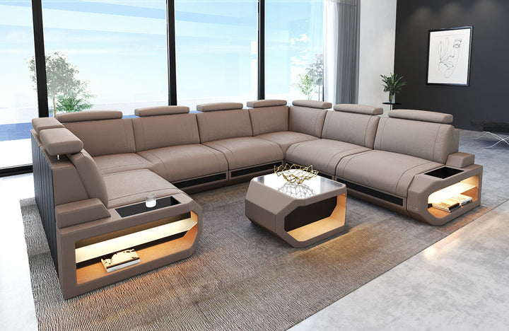 Polster Wohnlandschaft Siena U Form in beige - Altara1B Wildleder Optik