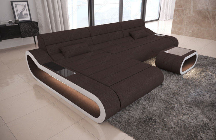 Polstersofa Concept L Form lang mit LED in graubraun - Hugo16 Strukturstoff