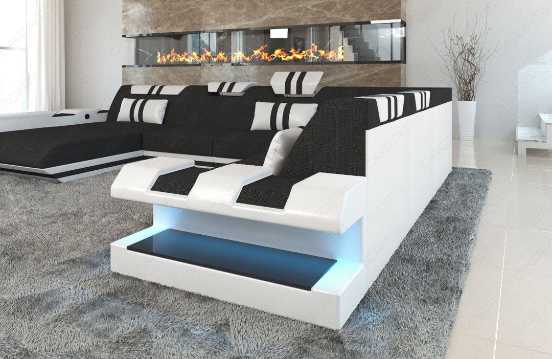 Stoff Sofa Wohnlandschaft Apollonia XXL in schwarz - Hugo14 Strukturstoff