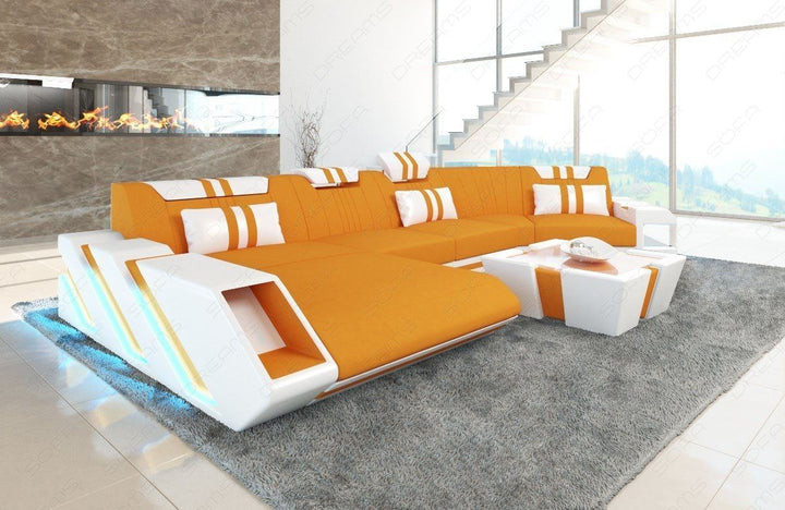 Designer Polster Wohnlandschaft Apollonia C Form Mikrofaser in apricot - Mineva16