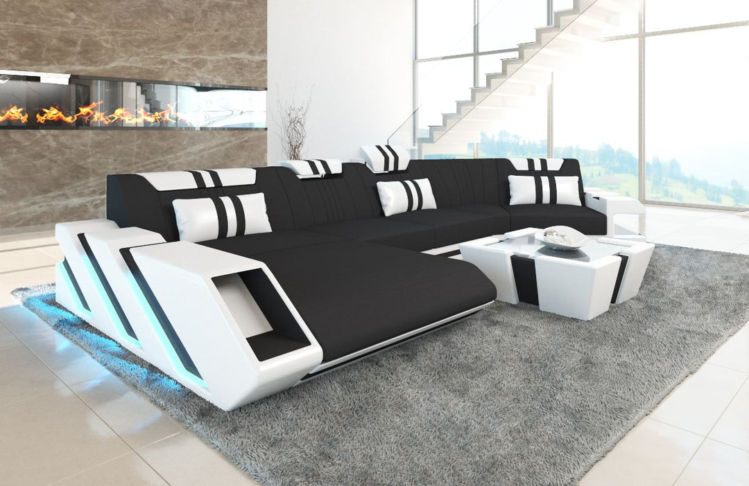 Luxus Stoff Wohnlandschaft Apollonia C Form Mikrofaser in schwarz - Mineva14