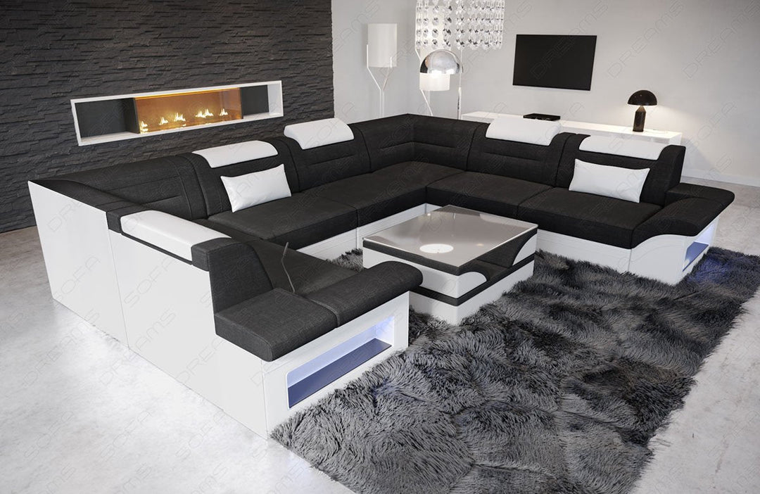Designer Wohnlandschaft Brianza U Form in schwarz - Hugo14 Strukturstoff