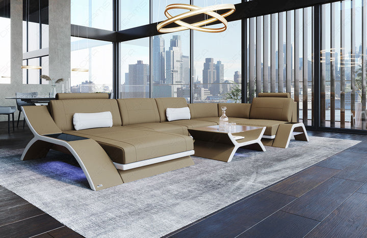 U Form Wohnlandschaft Calabria Stoff in cappuccino - Mineva6