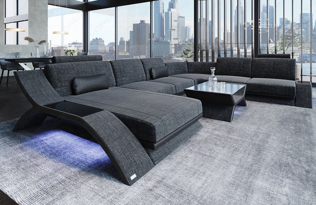 Polster Sofa Calabria XXL in schwarz-grau - Hugo12 Strukturstoff