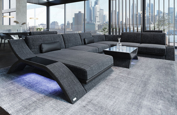 Polster Sofa Calabria XXL in schwarz-grau - Hugo12 Strukturstoff