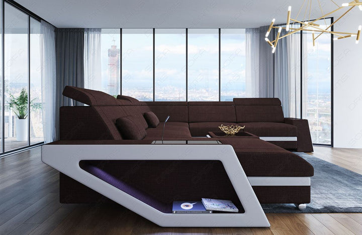 XXL Sofa Catania U Form Mini Stoffsofa mit LED in graubraun - Hugo16 Strukturstoff