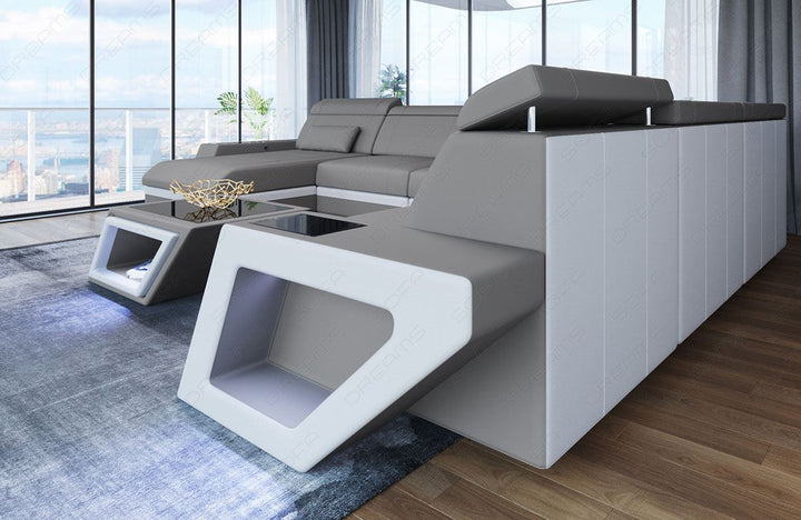 XXL Sofa Catania U Form Mini Stoffsofa mit LED in elfenbein - Mineva1