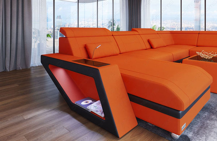 XXL Sofa Catania U Form Mini Stoffsofa mit LED in orange - Mineva11