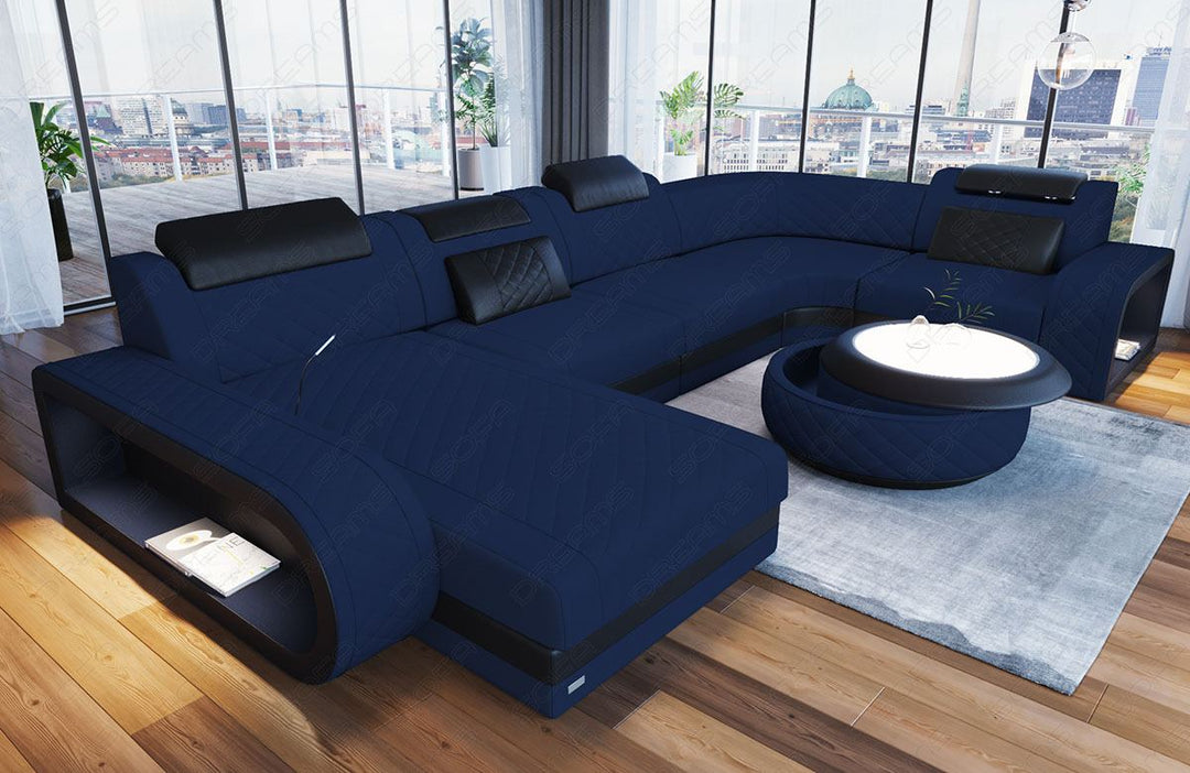 Mikrofaser Polster Sofa Wohnlandschaft Berlin U Form in dunkelblau - Mineva17