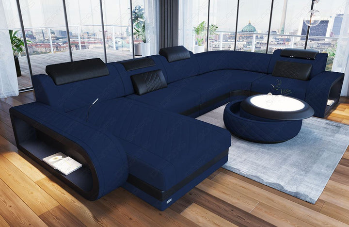 Mikrofaser Polster Sofa Wohnlandschaft Berlin U Form in dunkelblau - Mineva17