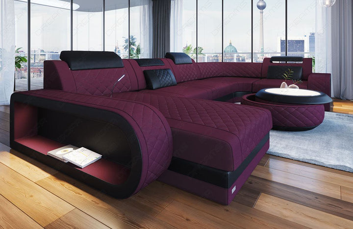 Design Polster Wohnlandschaft Berlin U Form in lila - Mineva13 Mikrofaser Stoff