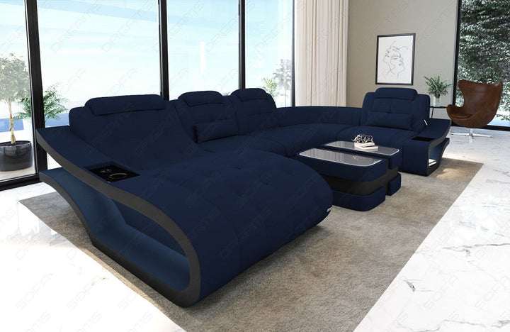 Mini U Form Stoffsofa Elegante - Sofa mit LED und USB - dunkelblau - Mineva17