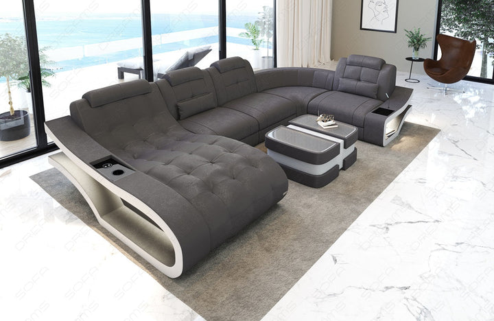 Mini U Form Stoffsofa Elegante - Sofa mit LED und USB - Taupe 3A