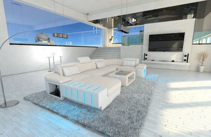 Stoffsofa im Leder Stoff Mix Bellagio U Form in elfenbein - Mineva1