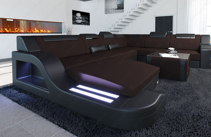 Polster Wohnlandschaft Palermo XXL Materialmix mokka - Mineva18