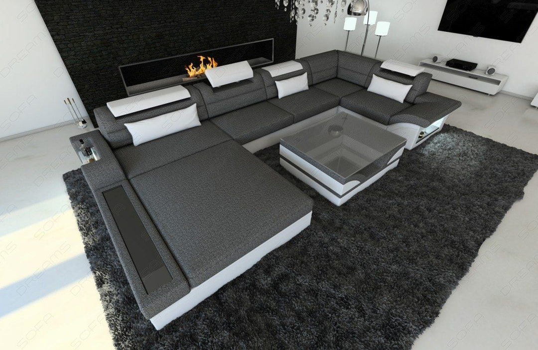 Stoffsofa Wohnlandschaft Mezzo U Form mit Strukturstoff in schwarz-grau - Hugo12