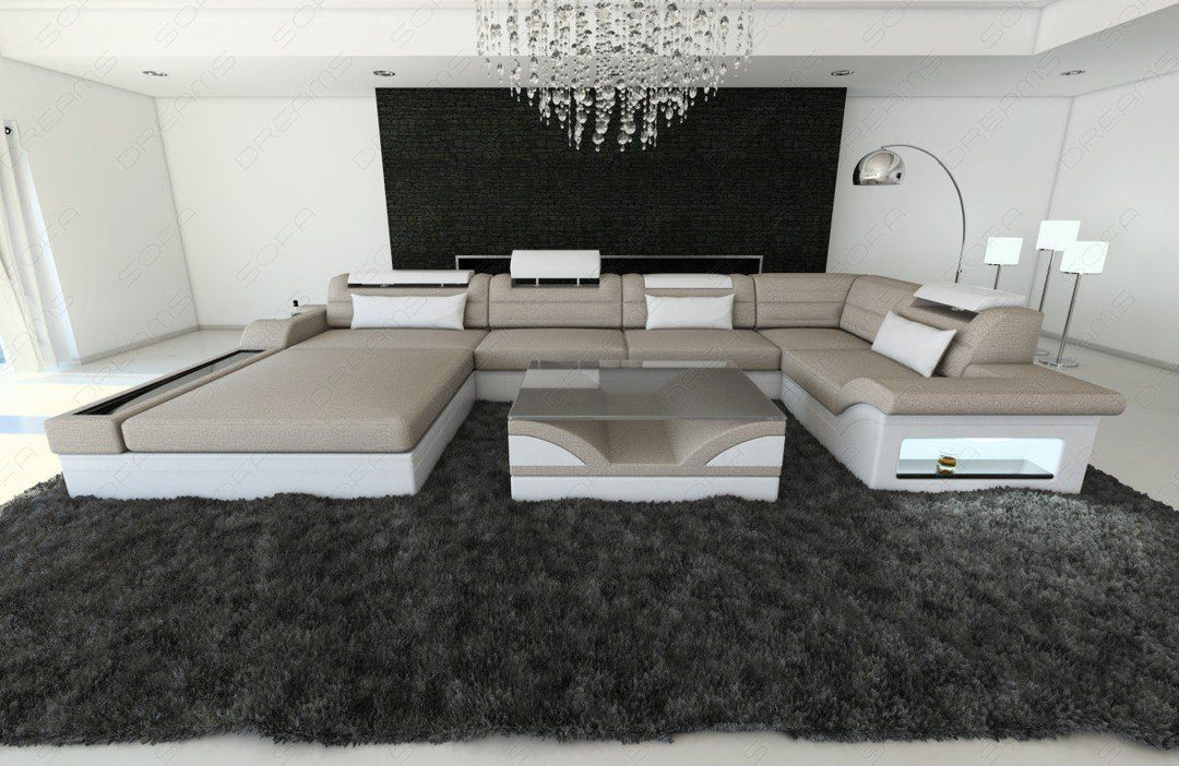 Design Polster Wohnlandschaft Mezzo U Form in macchiato - Hugo2 Strukturstoff