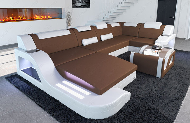 Moderne U Form Stoff Wohnlandschaft Palermo in hellbraun - Mineva5